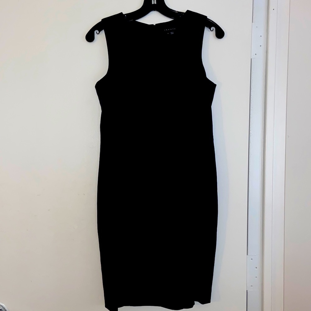 Navy fitted V-neck theory dress